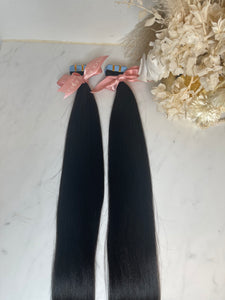 1B Yaki (relaxed)  Straight- Virgin Indian Tape in hair extension
