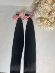 1B Yaki (relaxed)  Straight- Virgin Indian Tape in hair extension